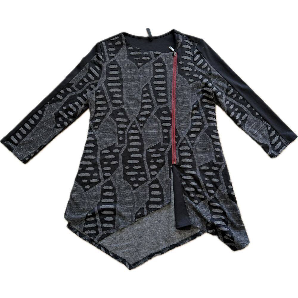 IC By Connie K Textured Mixed Media M Grunge Lagenlook Artsy Asymmetrical Top